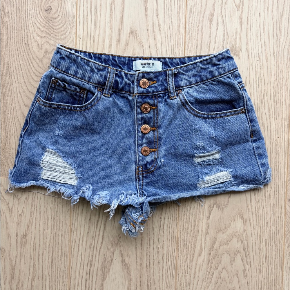 2/$10 Forever 21 Premium High Rise Distressed Denim Shorts Size 24